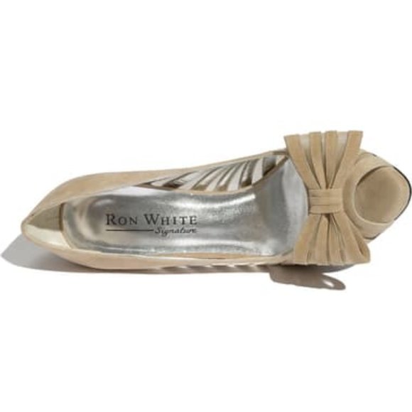 RON WHITE Jayla Tan Suede & Mesh Bow Peep Toe Pumps - Picture 9 of 9